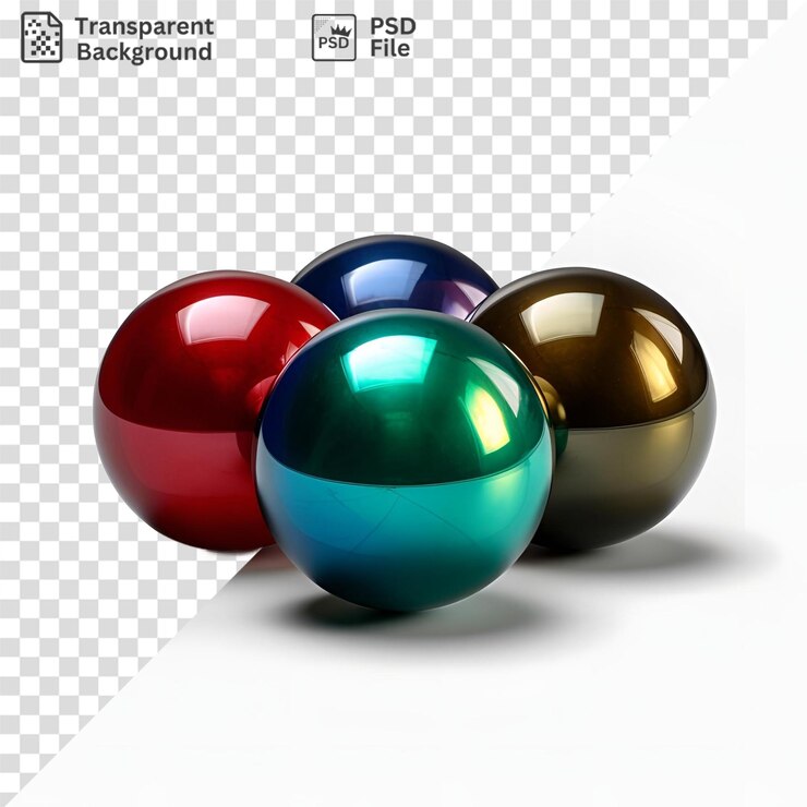 PSD bonitas bolas brillantes de varios colores, incluida una bola roja, una bola azul y una bola brillante, están dispuestas en una fila con una sombra negra en el fondo