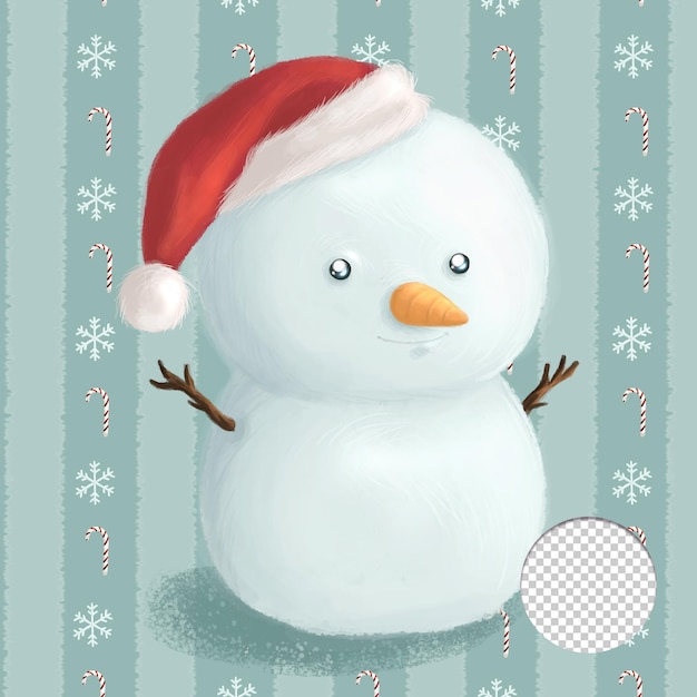 PSD bonito cartão de saudação kawaii isolado de boneco de neve de natal