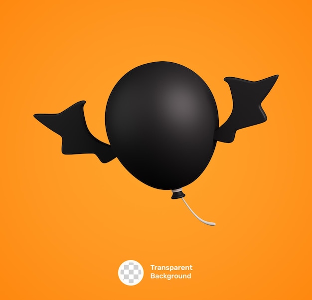 Bonito desenho animado feliz dia das bruxas ícone 3d balão de halloween com asas de morcego isolado feriado de outubro
