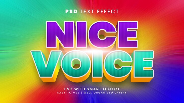 PSD bonito efecto de texto editable de voz en 3d con un estilo de texto alegre y colorido