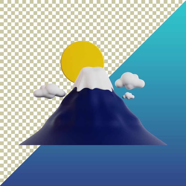 PSD el bonito monte fuji en 3d en un fondo aislado y transparente