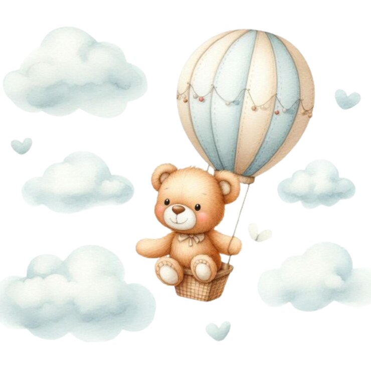 bonito oso de peluche con globos y flores