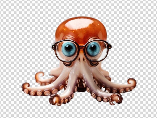 PSD un bonito pulpo con un vaso de vidrio png