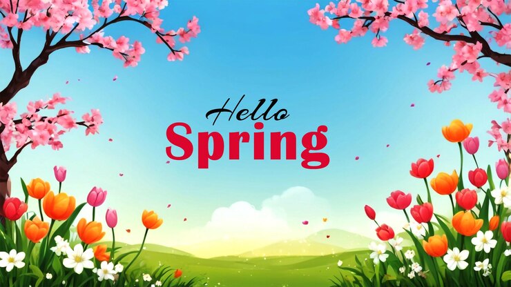 PSD bonjour à l'affiche de printemps arrière-plan avec des fleurs