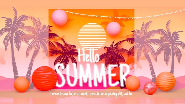 Bonjour été club affiche bannière fond tropical conception de poste modifiable
