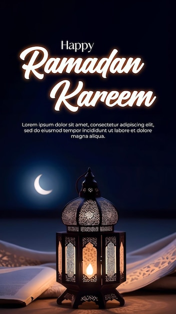 PSD bonjour ramadan kareem modèle de médias sociaux avec un fond de lanterne la nuit