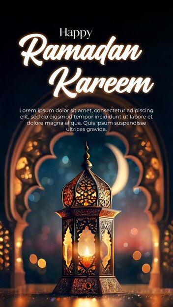 PSD bonjour ramadan kareem modèle de médias sociaux avec un fond de lanterne la nuit