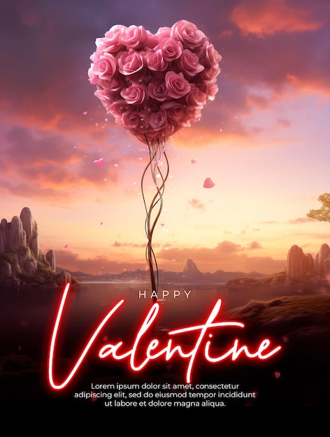 PSD bonjour valentine modèle d'affiche avec trouve une fleur spéciale qui peut faire des rêves d'amour