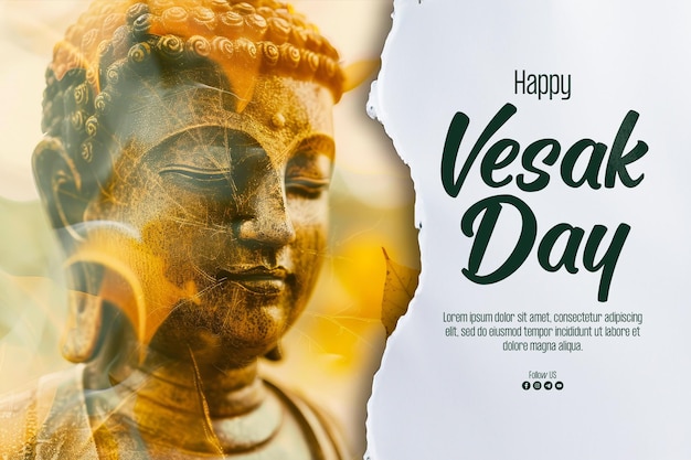Bonne Affiche Du Jour Du Vesak Avec Magha Asanha Visakha Puja Day Statue De Bouddha Feuille De Bodhi Avec Double