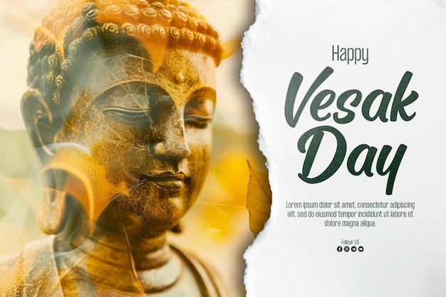 Bonne Affiche Du Jour Du Vesak Avec Magha Asanha Visakha Puja Day Statue De Bouddha Feuille De Bodhi Avec Double