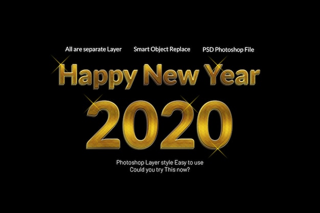Bonne année 2020 Effet de style de texte doré 3d créatif moderne