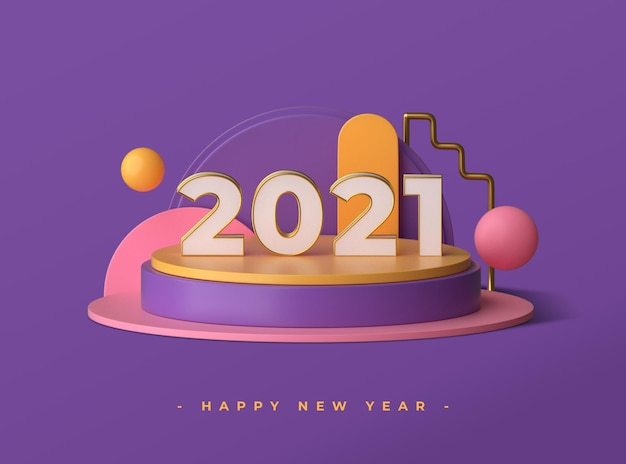 Bonne année 2021 avec rendu d'objets 3d