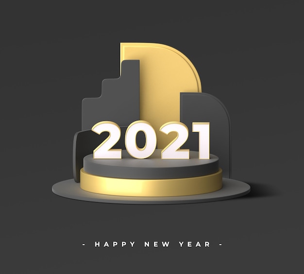 PSD bonne année 2021 avec rendu d'objets 3d