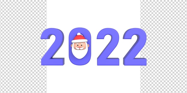 PSD bonne année 2022 numéros violets 3d avec le rendu du père noël isolé sur fond blanc