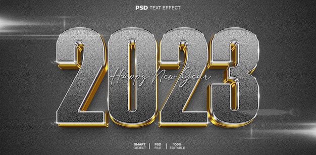 Bonne année 2023 Effet de texte modifiable 3D noir