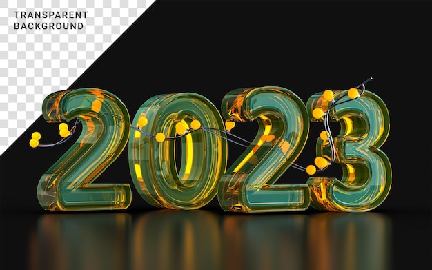 bonne année 2023 avec ornement d'ampoule de morphisme de verre sur fond sombre concept de rendu 3d