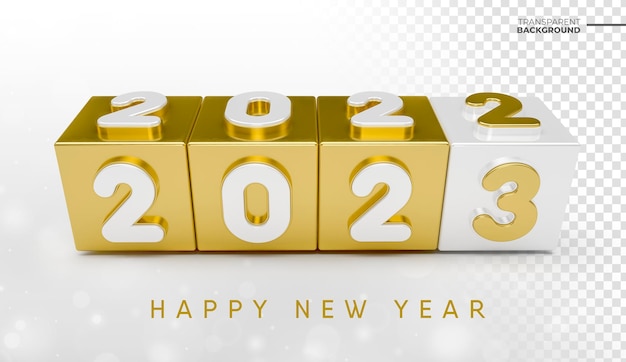 Bonne année 2023 en rendu 3d doré avec conception de modèle de fond transparent