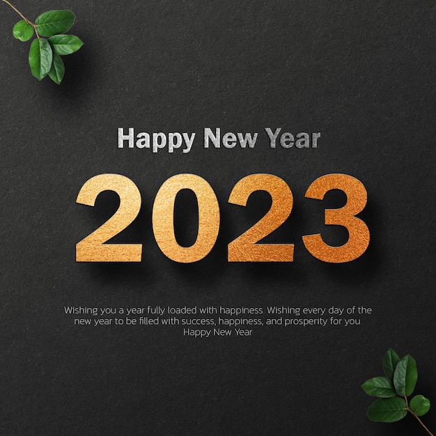 Bonne année 2023 saluant la bannière du nouvel an avec la date des chiffres 2023