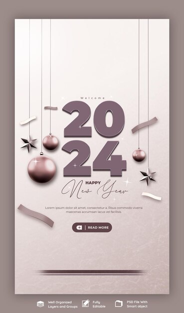 Bonne Année 2024 Célébration Instagram Et Facebook Story Design De Poste Ou Modèle De Bannière