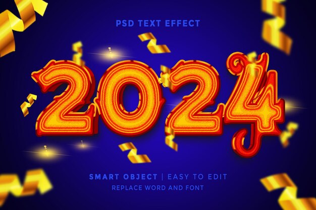 PSD bonne année 2024 effet de texte 3d entièrement modifiable dans photoshop psd