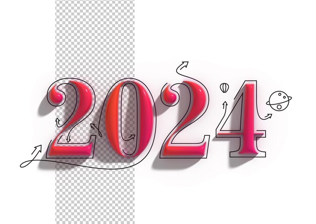 PSD bonne année 2024 lettres typographiques transparentes psd