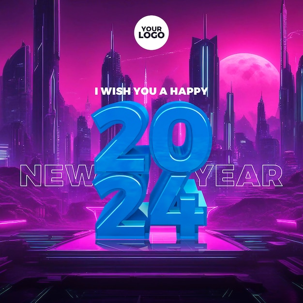 Bonne Année 2024 Numéro 3d Couleurs Au Néon