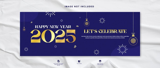 Bonne année 2025 modèle de couverture Facebook plat avec ornement