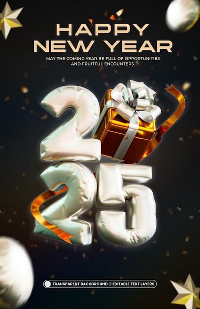 Bonne année 2025 modèle d'histoire de conception de rendu 3D