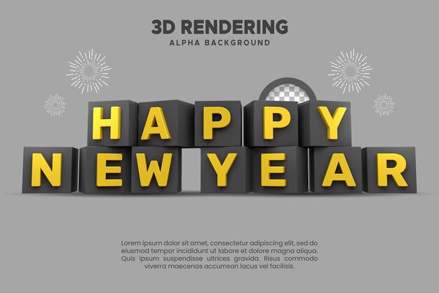 Bonne année 3D cube noir et alphabet jaune