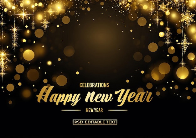 Bonne année célébration d'or arrière-plan texte modifiable psd