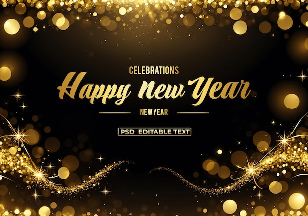 Bonne année célébration d'or arrière-plan texte modifiable psd