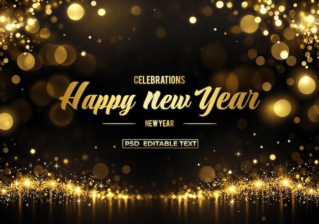 Bonne année célébration d'or arrière-plan texte modifiable psd