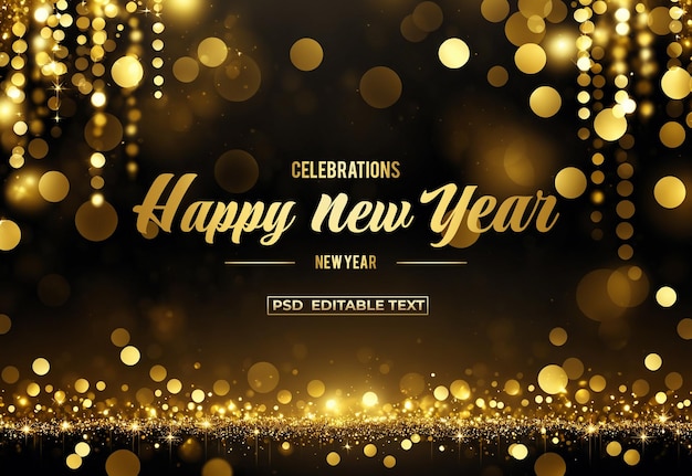 Bonne année célébration d'or arrière-plan texte modifiable psd