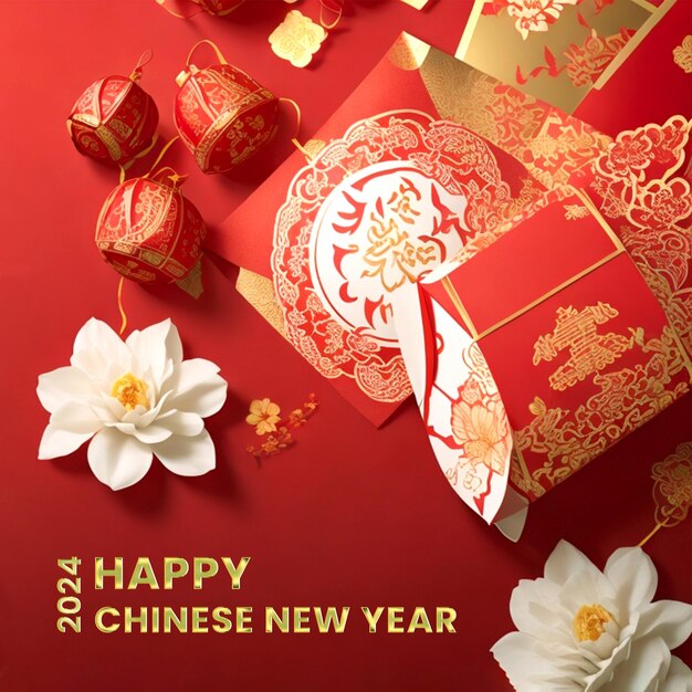 PSD bonne année chinoise avec effet de texte doré et arrière-plan de la nouvelle année chinoise