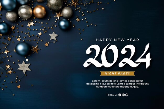 PSD bonne année modèle de bannière nouvelle année post média social avec l'arrière-plan de la nouvelle année 2024