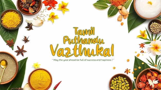 PSD bonne année nouvelle au tamil puthandu souhaite une bannière de salut