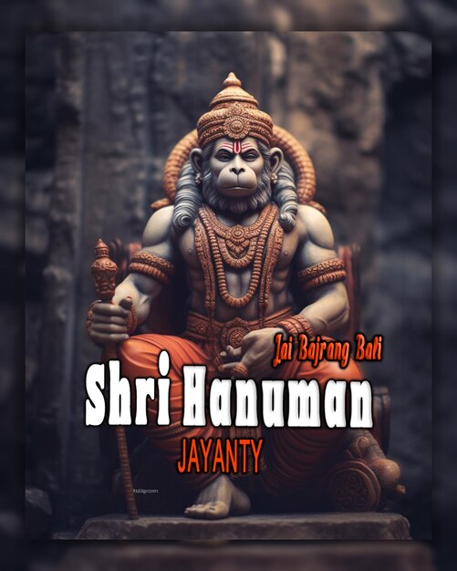 PSD bonne année à shri hanuman jayanti logo emblématique audacieux seigneur du festival de hanuman arrière-plan