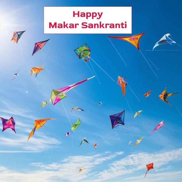 PSD bonne célébration du festival makar sankranti avec des enfants et des cerfs-volants