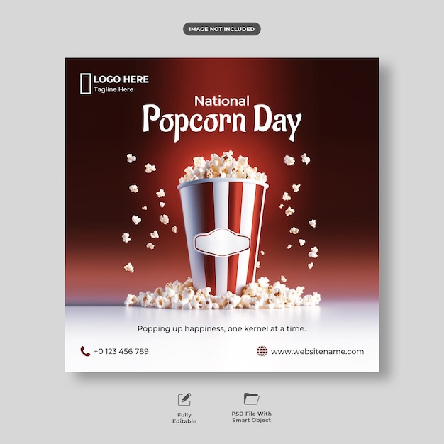 PSD bonne célébration de la journée nationale du popcorn conception de post sur les réseaux sociaux ou modèle de bannière