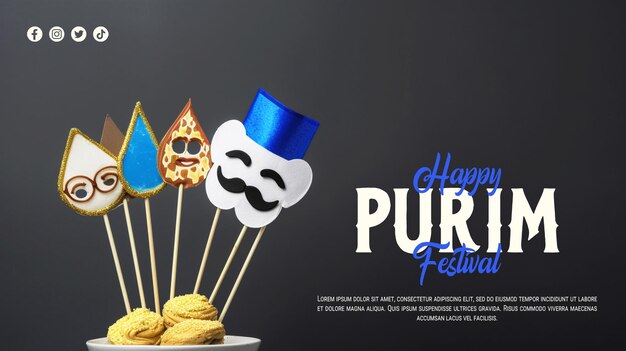 Bonne Fête Du Jour De Purim, Post Sur Les Réseaux Sociaux Ou Modèle De Bannière