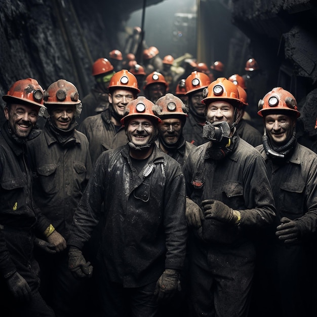 Bonne Fête Du Travail, Travailleurs Souriants Dans Une Mine De Charbon