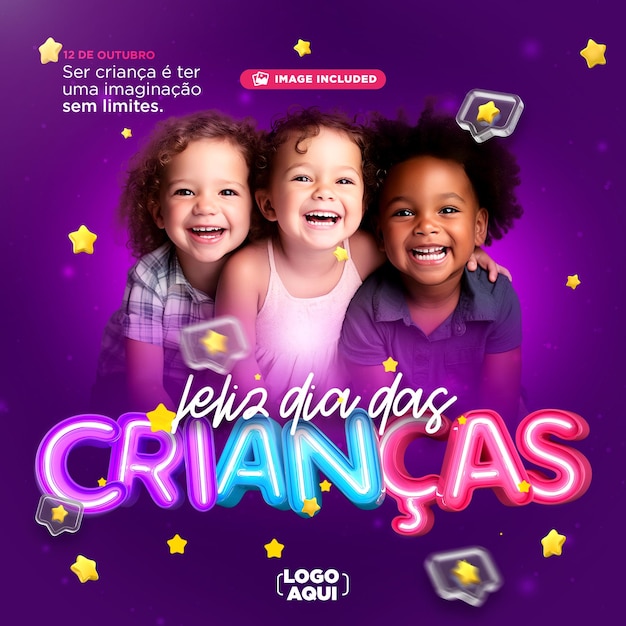 Bonne Fête Des Enfants Sur Les Réseaux Sociaux En Rendu 3d Pour Une Campagne De Marketing Au Brésil En Portugais