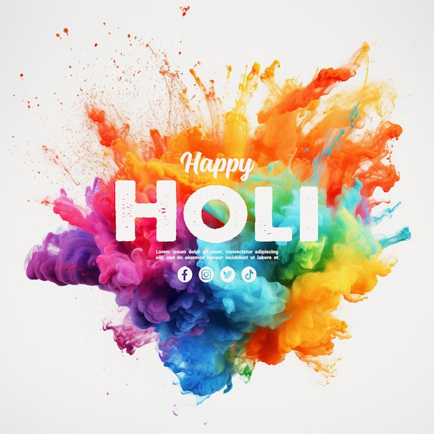 PSD bonne fête de holi des couleurs pour le festival indien de holi post sur les médias sociaux ou modèle de bannière