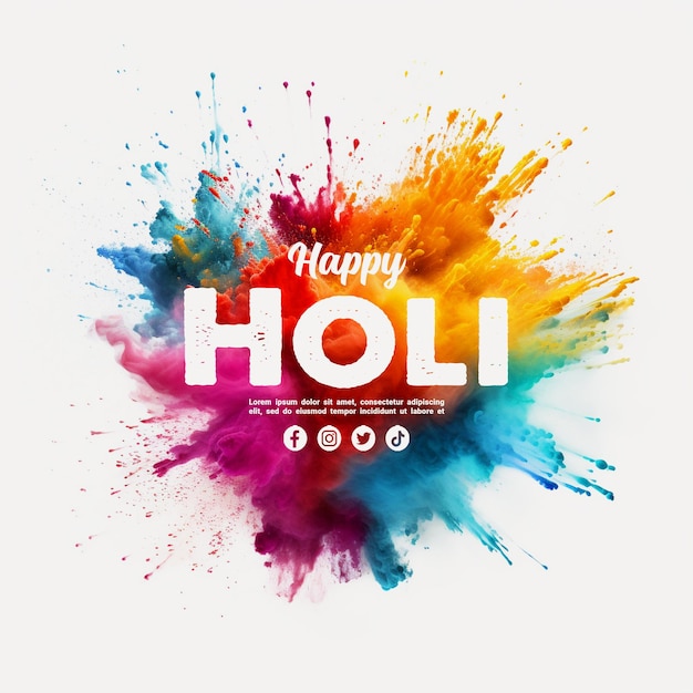 PSD bonne fête de holi des couleurs pour le festival indien de holi post sur les médias sociaux ou modèle de bannière