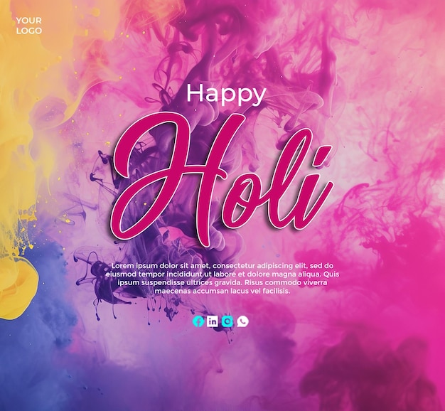 PSD bonne fête d'holi salut social medi post design modèle célébration joyeuse et colorée