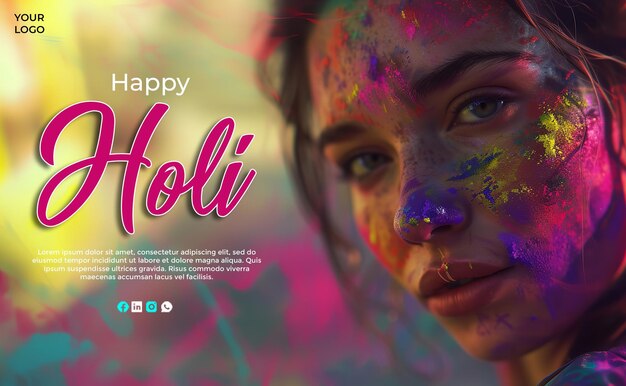 PSD bonne fête d'holi salut social medi post design modèle célébration joyeuse et colorée