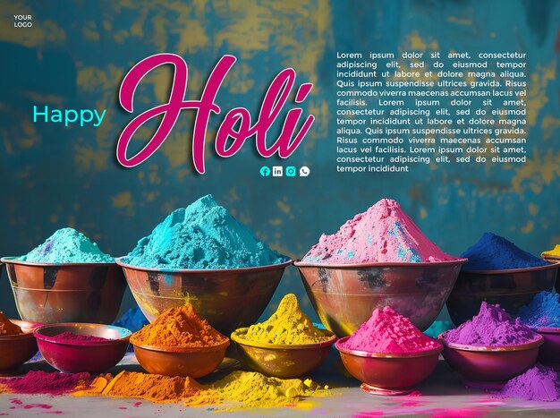 Bonne Fête D'holi Salut Social Medi Post Design Modèle Célébration Joyeuse Et Colorée