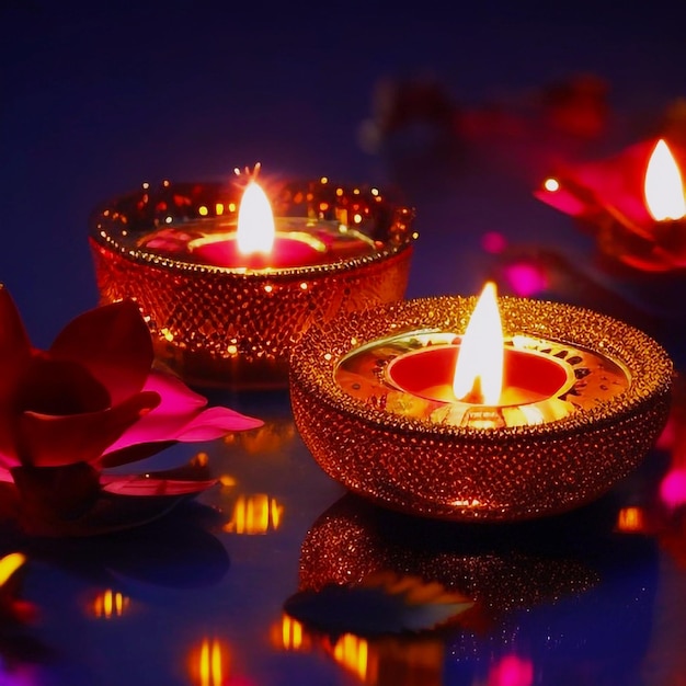 PSD bonne fête indienne de diwali à l'arrière-plan avec des bougies bonne journée de diwali