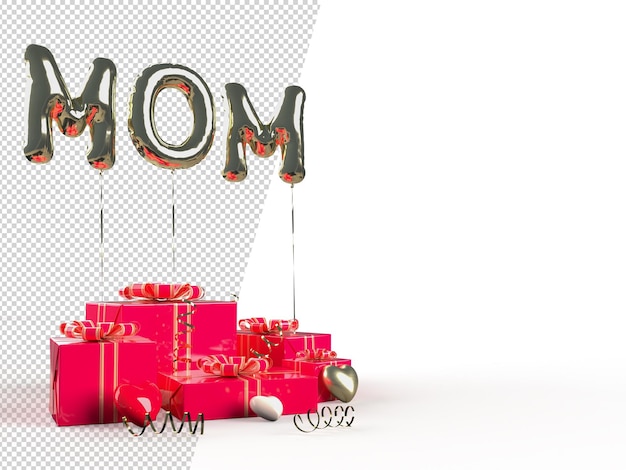 Bonne fête des mères avec boîte-cadeau ballon maman texte décorer Concept dans la célébration de la fête des mères rendu 3DxAxAxAxAxAxAxAxA