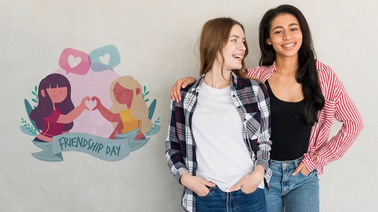 PSD bonne journée de l'amitié. jeunes amies meilleures amies célébrant la journée de l'amitié